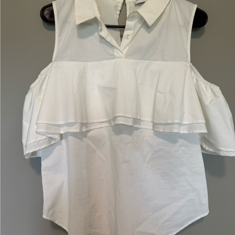 Trina Turk Basinger Top Cold Shoulder Ruffle Blouse Off Shoulder Button Top - Picture 5 of 7